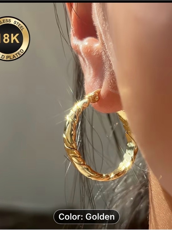 Jewelry - 18K Gold-Plated Stainless Steel Twisted Hoop Earrings - Golden